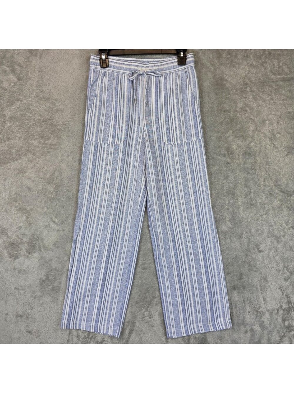 Gap Chino Pants Womens XS Blue Linen Striped Wide Leg Pull On Relaxed Casual